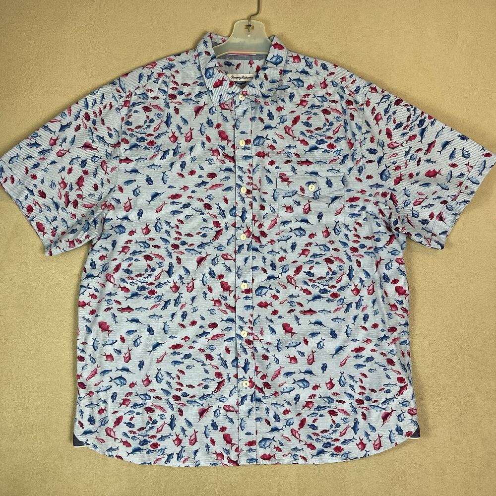 Tommy Bahama Shirt Mens XL Blue Animal Print Short Sleeve Hawaiian Button Up